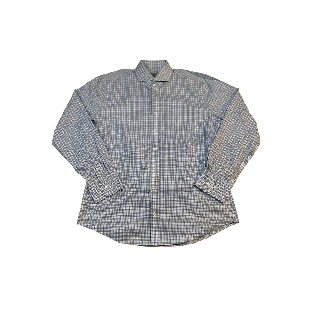 Twillory Mens 16.5 34/35 Tailored Fit Non-Iron Safe Cotton Blue Check Shirt